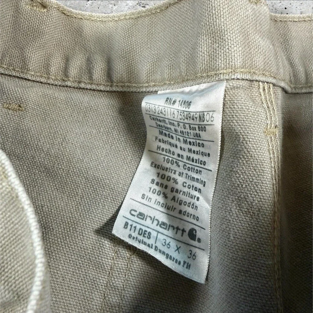 Vintage Carhartt B11 DES Canvas Carpenter Pants Mens 36x36 Distressed Desert